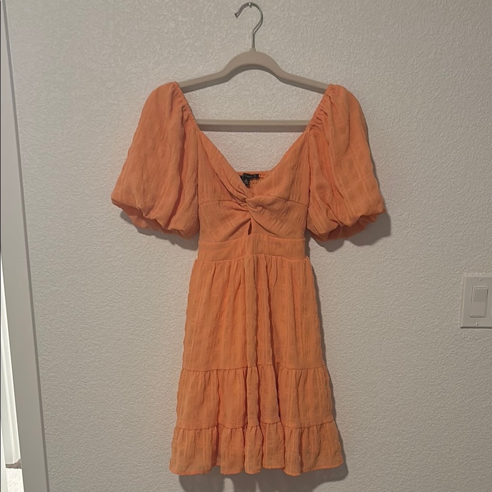Elegant Orange Puff Sleeve Dress